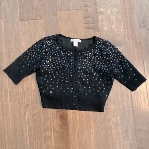 White House Black Market 3/4 Sleeve Black Sequined Fully Lined Cardigan,…